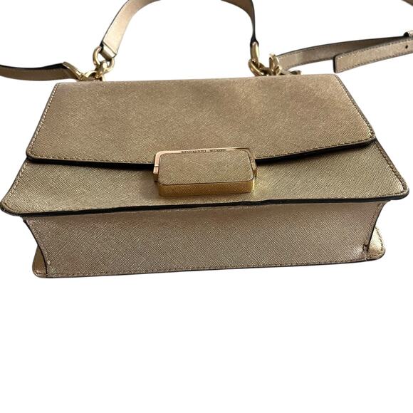 Michael Kors Cynthia Small Gold Metallic Leather Shoulder Bag Purse - Picture 5 of 9